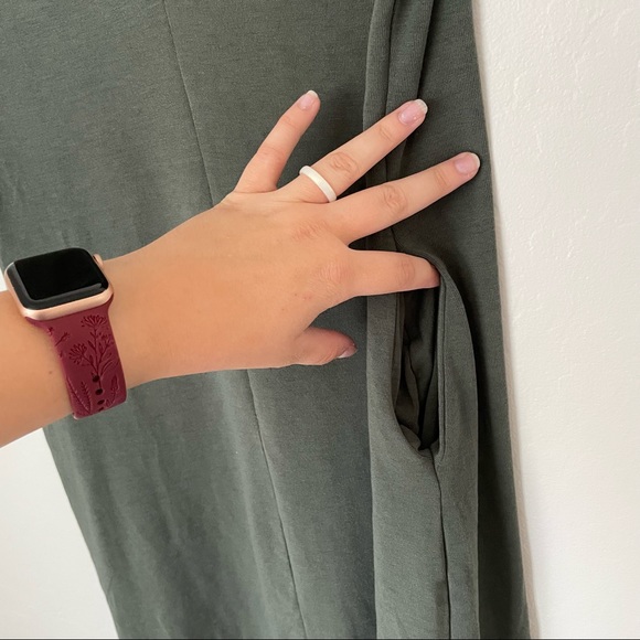 Shein Olive Green Double V-Neck Dress with Pockets Size Large 8/10 - Picture 5 of 8